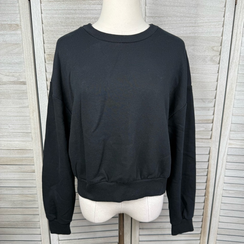 WILD FABLE Women's Cropped Crewneck Sweatshirt Black-XL